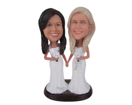 Custom Bobblehead Gorgeous Lesbian Same Sex Couple Holding Hands In Their Weddin - £119.61 GBP