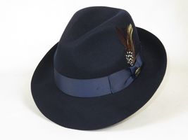 Men Bruno Capelo Fedora Hat Wool 100% Fine Australian Wool Marco MC941 Navy image 3
