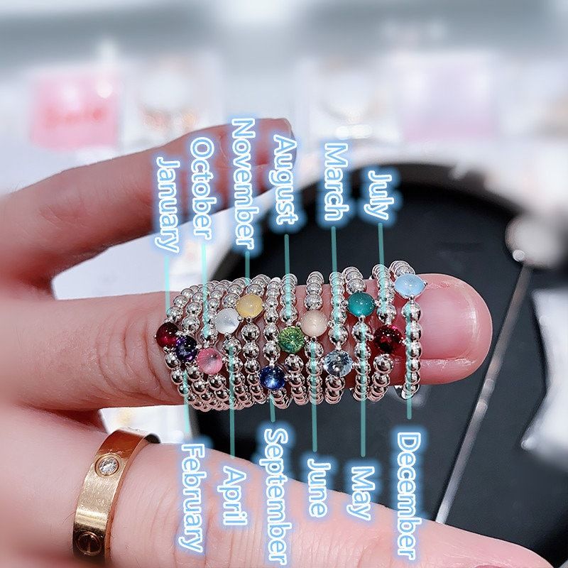 Woman Ring 2020 Valentine Release S925 Sterling Silver Birthstone Beaded Ring