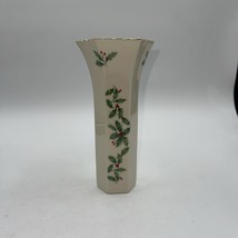 Vintage Lenox Hexagon Vase Holly &amp; Berries 24K Gold Trim  SPECIAL made in USA - £11.78 GBP