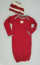 Burts Bees Baby Boy Girl Organic Gown Hat Size 0-9 Months Gray Red Solid Layette - £15.78 GBP