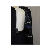 Mens APOLLO KING Banded Collarless suit Chinese Mandarin Wide leg AG92 navy blue image 9