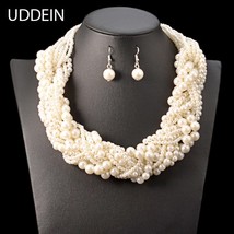 Nigerian wedding Indian jewelry sets bohemian simulated pearl necklace for women - £17.04 GBP