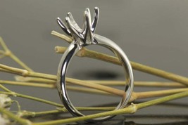 8mm 14K White Gold Over Round Diamond Semi Mount Engagement Wedding Ring... - £49.05 GBP