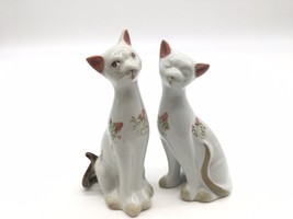 Pair Of Cat figurine sculpture porcelain Siamese Hand Painted Floral 6” High - £12.48 GBP