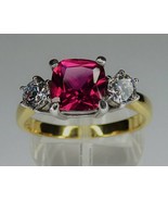 Lab Created Ruby Silver Ring 18ct Gold Plating July Birthstone - £43.16 GBP