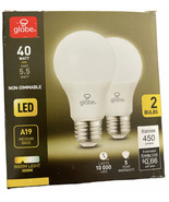 2 Pack Globe A19 Non-Dimmable LED WARM Light Bulbs 3000K 450 Lumens - $10.88