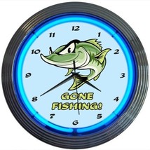 Gone Fishing Art Light Neon Clock 15&quot;x15&quot; - £65.53 GBP