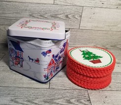 1985 Interpur 40+ Wax Back Paper Christmas Coasters In Tin Christmas Tree - £8.63 GBP