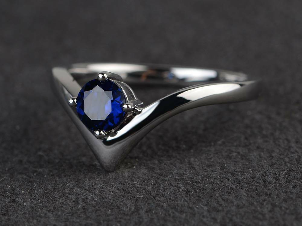 2CT Simulated Round Blue Sapphire Solitaire Ring 14K White Gold Plated - £61.99 GBP