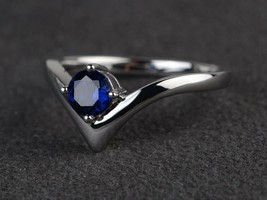 2CT Simulated Round Blue Sapphire Solitaire Ring 14K White Gold Plated - £61.98 GBP