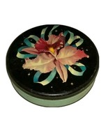 Vintage Round Floral Tin 10&quot; Vintage Green Tin with Black Floral Lid - £13.51 GBP