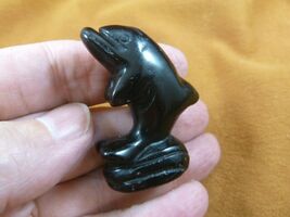 (Y-DOL-JU-562) Black Onyx DOLPHIN JUMPING Porpoise gemstone gem statue c... - $15.79