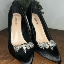 JustFab Black Satin Silver Rhinestone Stiletto Shoes size 9 - £10.81 GBP