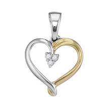 Two-tone Sterling Silver Womens Round Diamond Heart Cluster Pendant 1/20 Cttw - £39.07 GBP