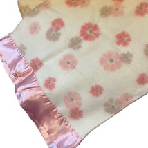 Vtg Floral Pink Mauve Satin Trim Blanket Shabby Cottage Twin 72 x 82 Girls Room - £34.71 GBP