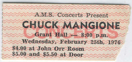 CHUCK MANGIONE 1976 Ticket Stub Queen&#39;s University Grant Hall AMS Concer... - £5.39 GBP