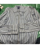 GAP Premium Fitted Men Gray Striped Cotton Button Casual Formal Shirt S ... - $14.85