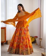 Stunning mustard printed Lehenga Choli with Koti and Dupatta - $70.00
