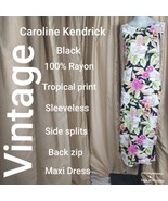 Vintage Caroline Kendrick Black 100% Rayon Tropical Print Back Zip Maxi ... - $28.00