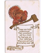 Holiday Postcard Thanksgiving Turkey With Axe Embossed Rose Co 1907 - $3.95