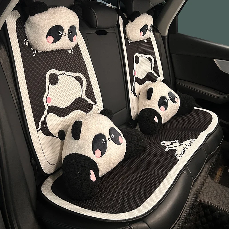 Cute Cartoon Animal Panda Car Seat Covers Cushion Ices Silk Universal Car Pillow - £17.65 GBP+