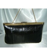 Vintage ETRA Black Snakeskin Hinged Clutch w/ Coin Purse, Gold Clasp &amp; C... - $26.67 CAD