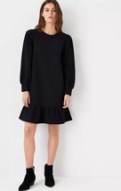 NWT Women&#39;s Ann Taylor L/S Black Peplum Sweatshirt Dress Sz Large - £37.17 GBP