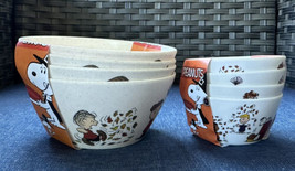 4 FALL LEAVES Peanuts Soup / Cereal Bowls &amp; 4 Snack Bowls Charlie Brown ... - £35.88 GBP