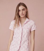 Charming Heart Print Satin Bow Lingerie Set Top & Short - White English - Size M image 2