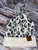 CC Leopard Print Knit Beanie Winter Hat w/ Pom Pom - OSFM - £10.22 GBP