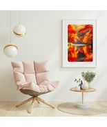 Autumn Riverbank Lines with Trees Deep Red Bright Orange Golden Yellow P... - $6.79 CAD