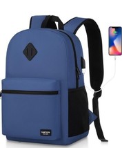 NWOT Yamtion Unisex Schoolbag w/USB Charging Port Blue/Black  - £18.73 GBP