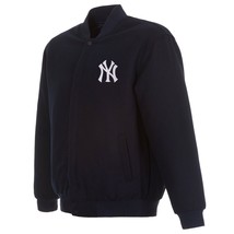 MLB New York Yankees JH  Design Wool Reversible Jacket  Navy 2 Front  Logos - £110.31 GBP