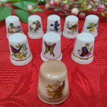 Sewing Thimbles Mixed Lot Flowers, Butterflies, Birds Vtg Lot Of 9 - $14.98