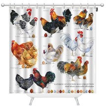 Chicken Breed Collection Shower Curtains Hand Drawn Watercolor Farm Hen Rooster  - £31.93 GBP