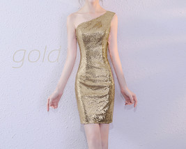 Gold One-Shoulder Sequin Dress Bridesmaid Plus Size Sequin Gown image 1