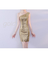 Gold One-Shoulder Sequin Dress Bridesmaid Plus Size Sequin Gown - $95.50