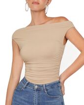 MOOSLOVER Women Off Shoulder Double Lined Fitted Crop Top Nude Size M - $81.60 MXN MOOSLOVER Women Off Shoulder Double Lined Fitted Crop Top Nude Size M - $81.60 MXN