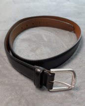 LL Bean Men&#39;s Leather Belt 40&quot; Black, Silver Buckle, Full Grain Made in USA  NEW - $18.49