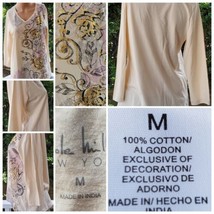 Nicole Miller 3/4 Sleeve Shirt Cotton Casual Top Medium Embellished T-Shirt - £18.99 GBP