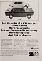 1966 Print Ad Simca 4-Door Cars vs VW Beetle Imported by Chrysler Corp - $20.44
