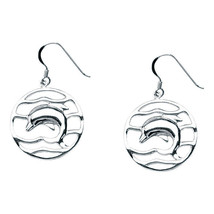 Sterling Silver Rhodium/White gold Plated Dolphin Water Wave Euro Wire Earrings - £53.58 GBP