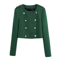 xikom 2021 Tweed Women Vintage Green Plaid Long Sleeve Office Lady Blazer Female - £93.13 GBP