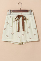 White Bow Print Lace Drawstring Elastic Waistband Casual Shorts - $254.39 MXN