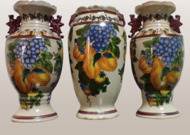 Lot of 3 Vintage 1950&#39;s Satsuma Decorated Porcelain Vases Hand Painted w/ Grape - £110.53 GBP