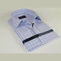 Men 100% Cotton Shirt Manschett Quesste Turkey Slim Fit 6019-02 Lilac Checkers image 6