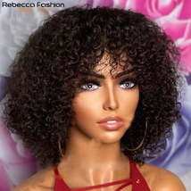 Jerry Curly Short Pixie Bob Cut Human Hair Wigs With Bangs Non lace front Wig Hi - £54.52 GBP+