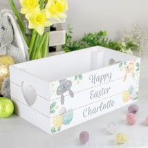 Personalised Easter Gift Box Easter Bunny White Wooden Crate Treat Box C... - $19.99