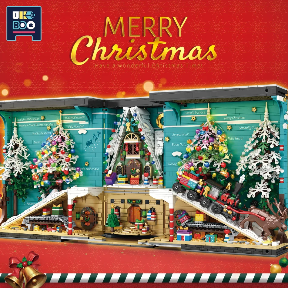 Christmas Bookstore Architecture Buliding Bricks MOC Tree House Train Light - £300.97 GBP+